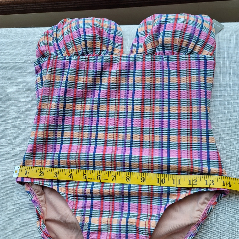 New! J. Crew sz 6 Tie-shoulder one-piece Pink Plaid Swimsuit Madras NWT - Picture 11 of 14